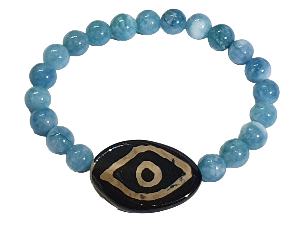 Tibetisches Armband mit Aquamarin-Perlen