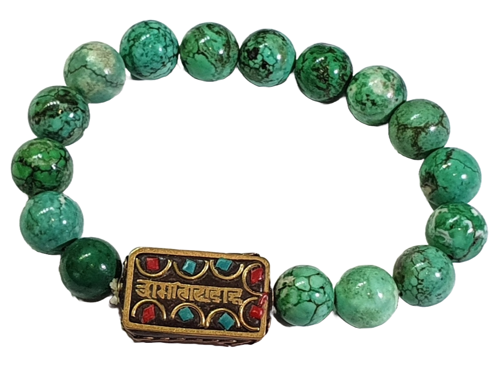 Bracelet tibétain avec des perles de Dzi à neuf yeux et de Jaspe vert impérial