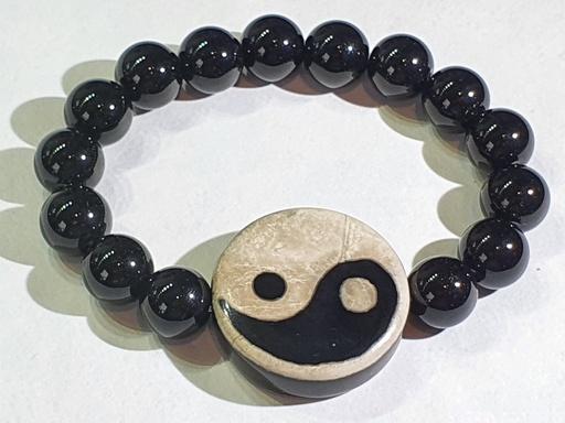 Tibetisches Armband mit Yin-Yang und Onyx-Perlen