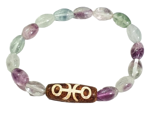 Tibetisches Armband mit zwei Augen Dzi und durchsichtigen Perlen