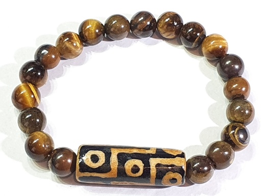 Tibetisches Armband mit Neun-Augen-Dzi und Tigerauge-Perlen